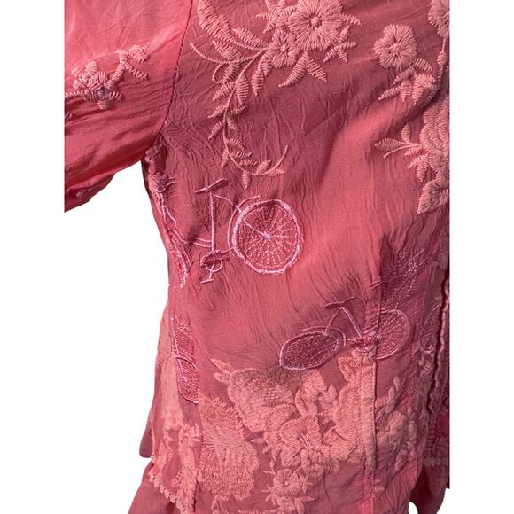 "Johhny Was" Serene Ryder Blouse, Passion Fruit ,SZ S ,Embroidered, Whimsy, Boho - Picture 3 of 13